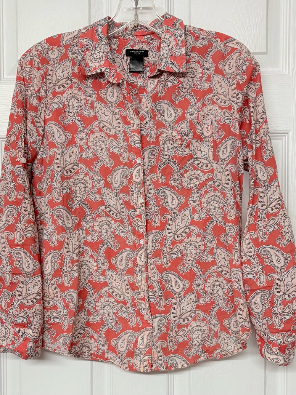 Ann Taylor Button Front Paisley Print Cotton Top with Matching Cami Orange Sz SP